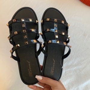 Black rubber studded sandals